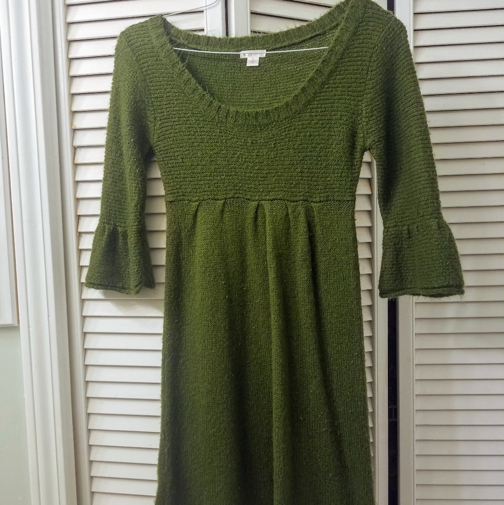 Green empire waist sweater dress